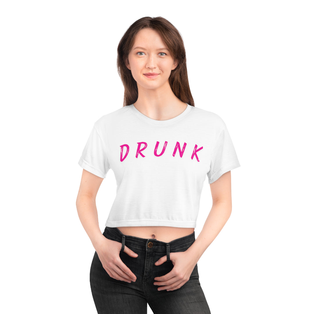 Empower Your Style with Our White and Pink 'Drunk' Crop Top - Trendy & Bold Apparel"