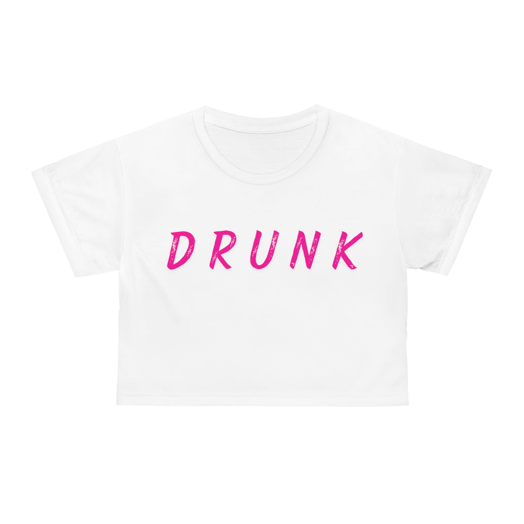 Empower Your Style with Our White and Pink 'Drunk' Crop Top - Trendy & Bold Apparel"