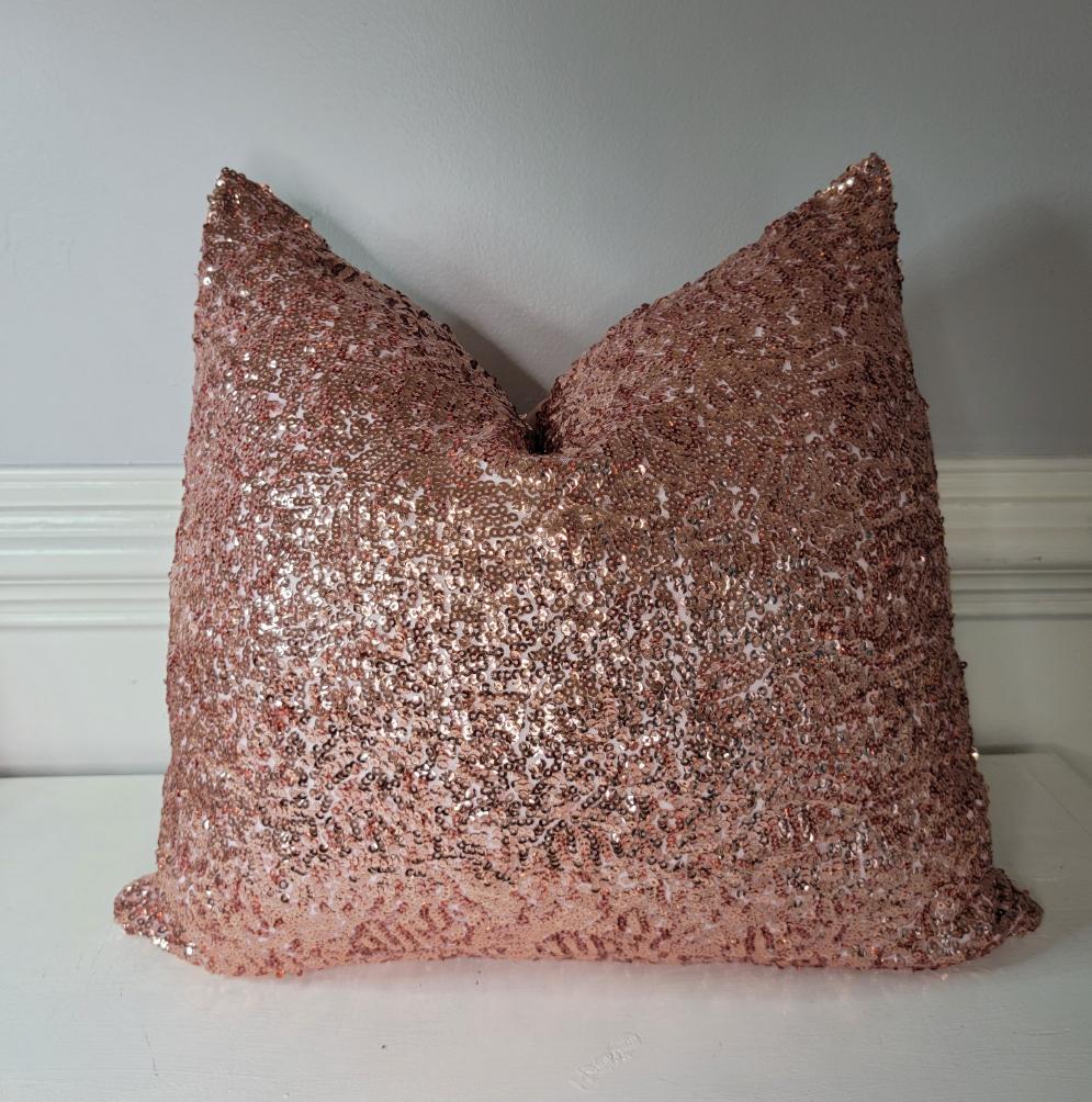 Dazzle Pink Sequined Pillow Insert Covers, Blush Velvet Pillow Cases