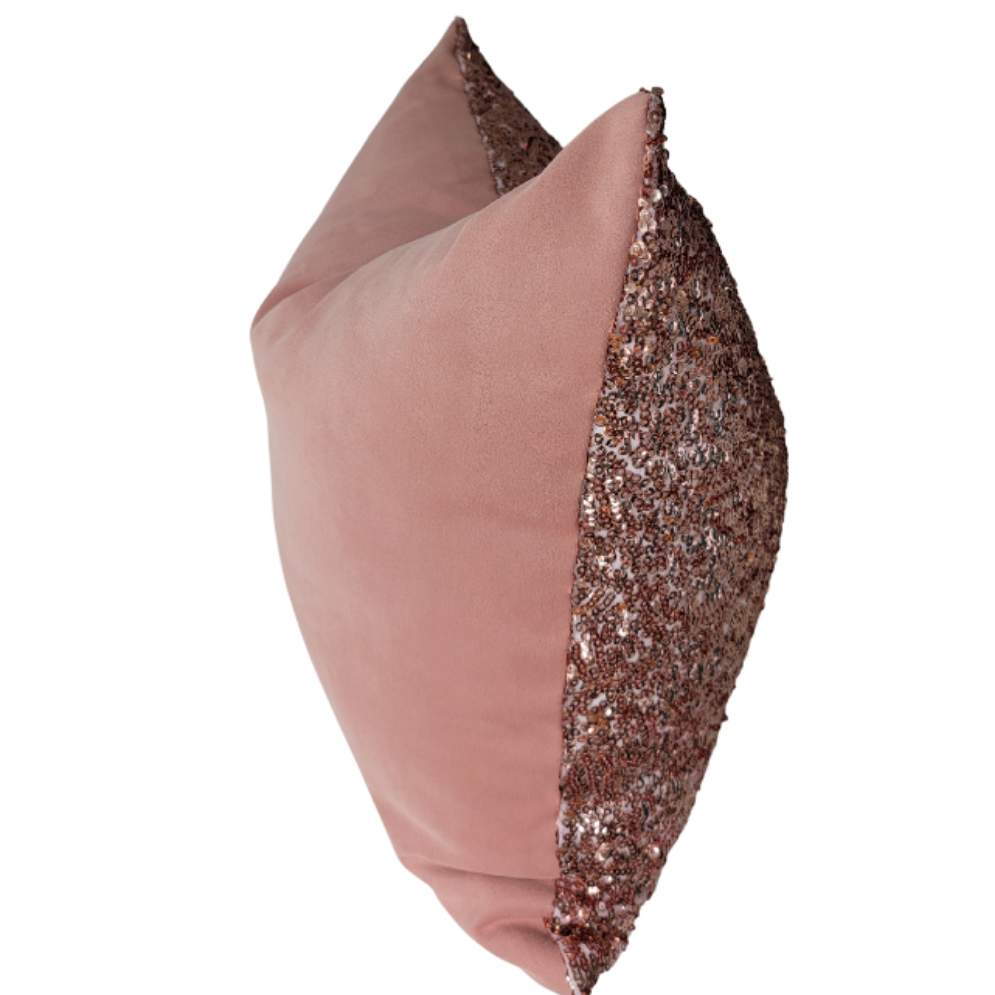 Dazzle Pink Sequined Pillow Insert Covers, Blush Velvet Pillow Cases