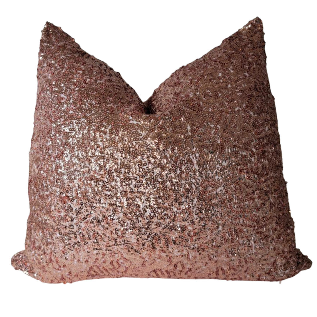 Dazzle Pink Sequined Pillow Insert Covers, Blush Velvet Pillow Cases